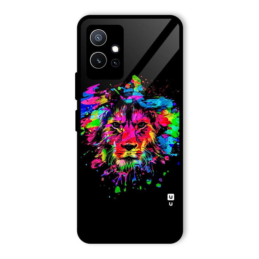 Artistic Lion Art Splash Glass Back Case for Vivo T1 5G
