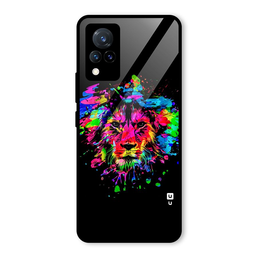 Artistic Lion Art Splash Glass Back Case for Vivo V21 5G