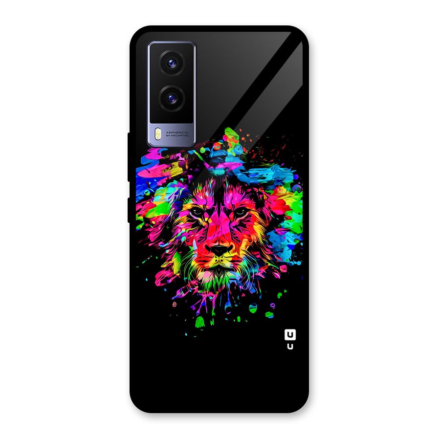 Artistic Lion Art Splash Glass Back Case for Vivo V21e 5G