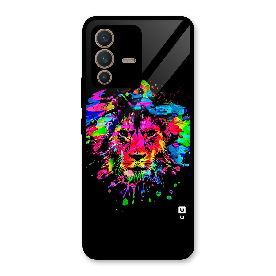 Artistic Lion Art Splash Glass Back Case for Vivo V23 5G