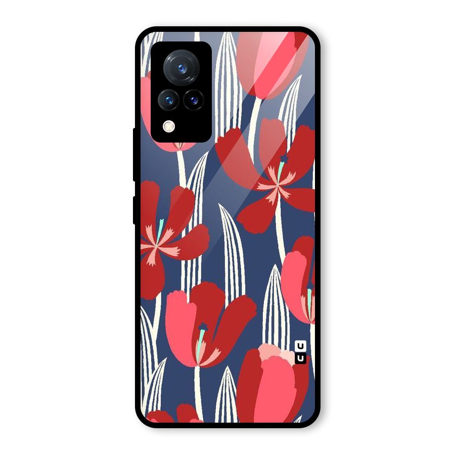 Artistic Tulips Glass Back Case for Vivo V21 5G