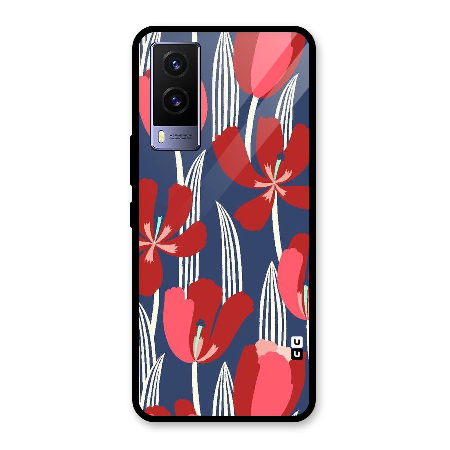Artistic Tulips Glass Back Case for Vivo V21e 5G