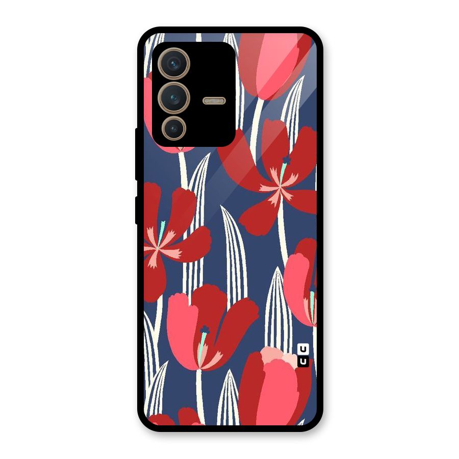 Artistic Tulips Glass Back Case for Vivo V23 5G
