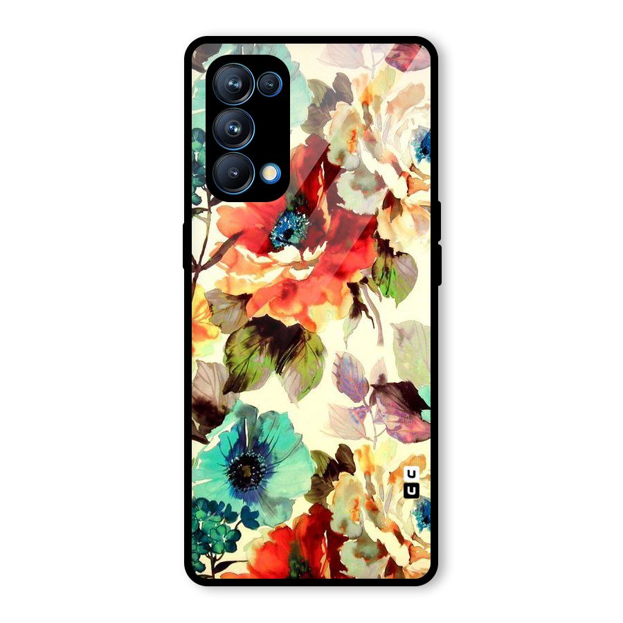 Artsy Bloom Flower Glass Back Case for Oppo Reno5 Pro 5G