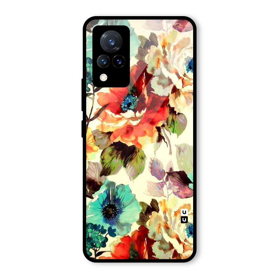 Artsy Bloom Flower Glass Back Case for Vivo V21 5G
