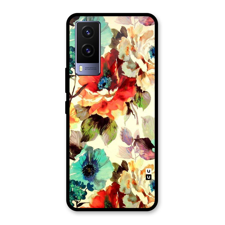 Artsy Bloom Flower Glass Back Case for Vivo V21e 5G