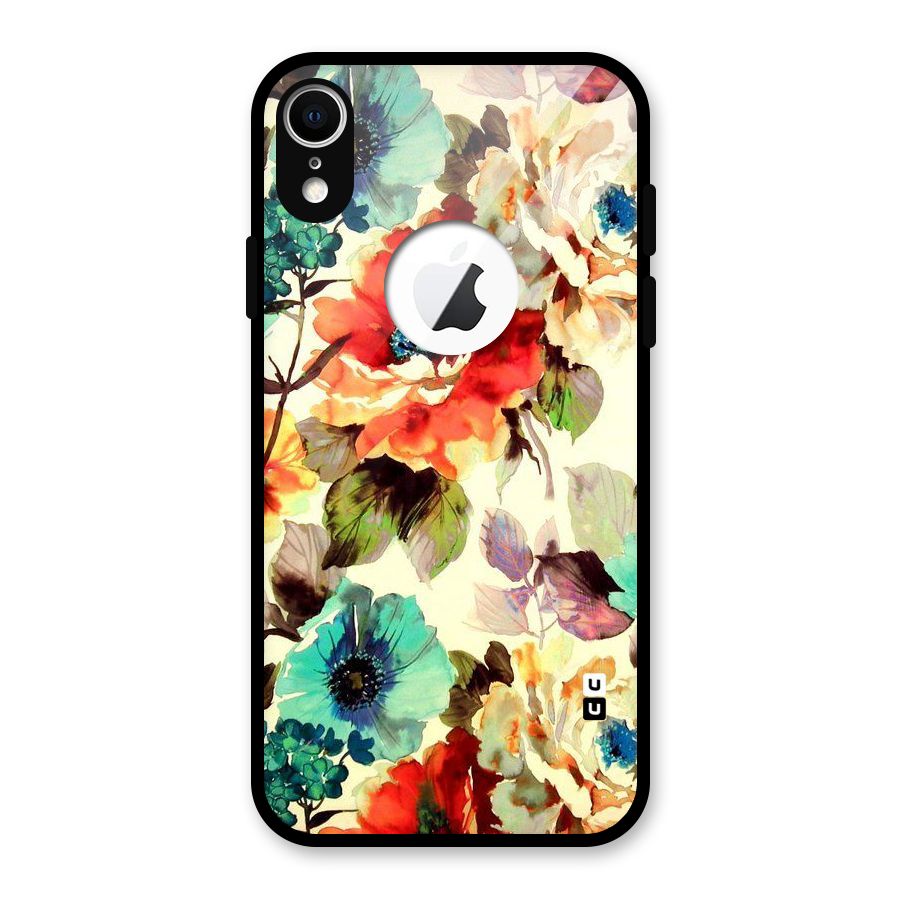Artsy Bloom Flower Glass Back Case for iPhone XR Logo Cut