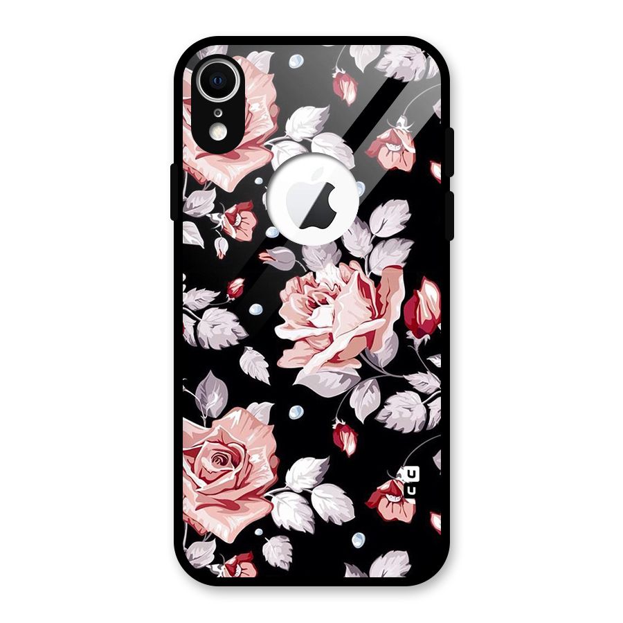 Artsy Floral Glass Back Case for iPhone XR Logo Cut