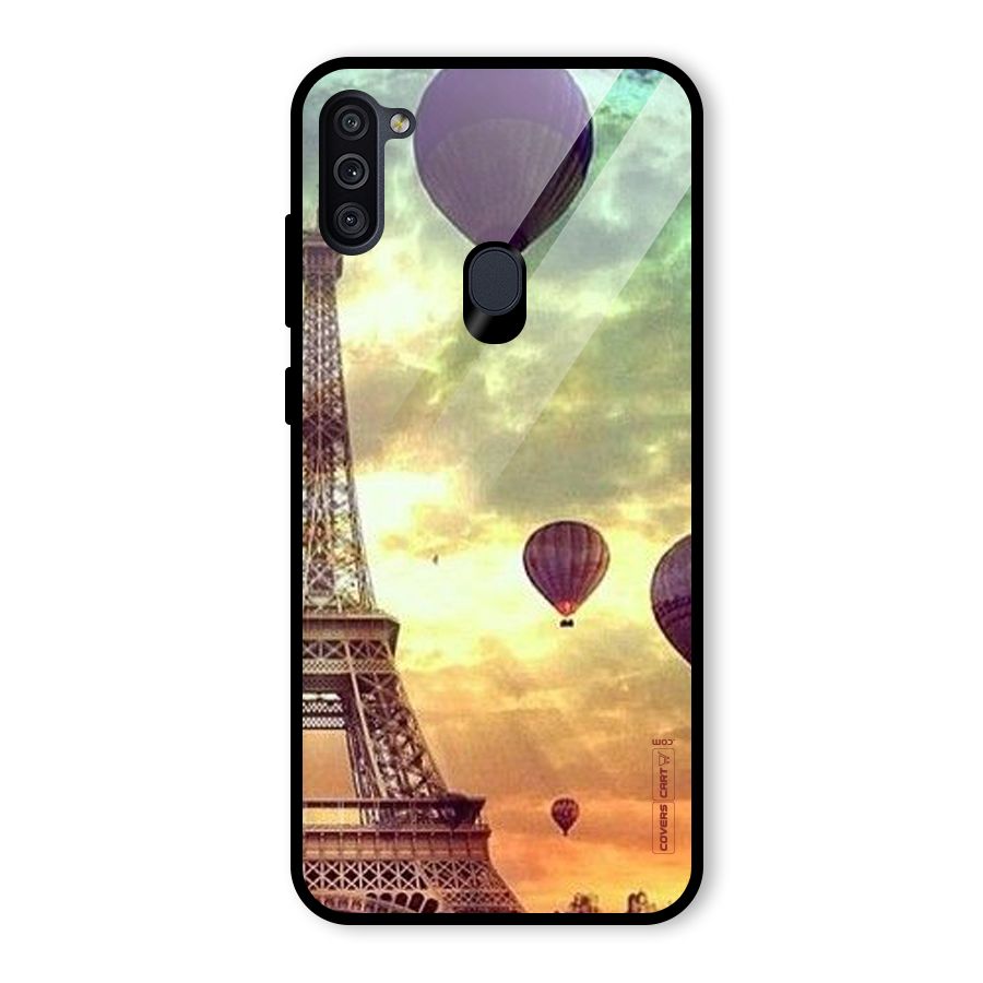Artsy Hot Balloon And Tower Glass Back Case for Galaxy M11