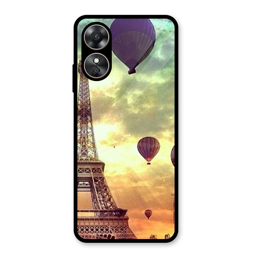 Artsy Hot Balloon And Tower Glass Back Case for Oppo A17