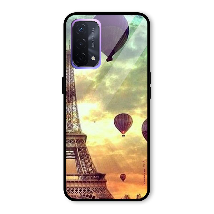 Artsy Hot Balloon And Tower Glass Back Case for Oppo A74 5G