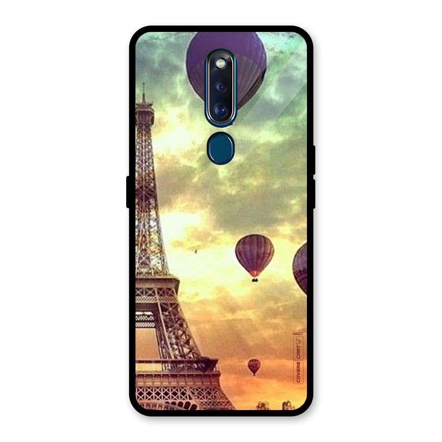 Artsy Hot Balloon And Tower Glass Back Case for Oppo F11 Pro