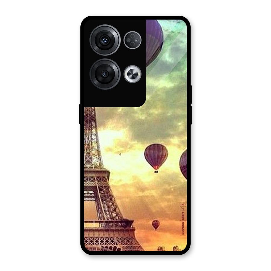 Artsy Hot Balloon And Tower Glass Back Case for Oppo Reno8 Pro 5G