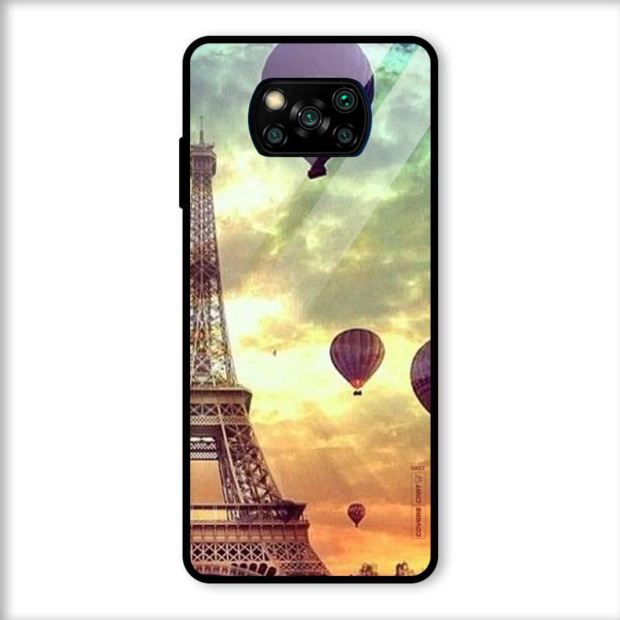 Artsy Hot Balloon And Tower Glass Back Case for Poco X3