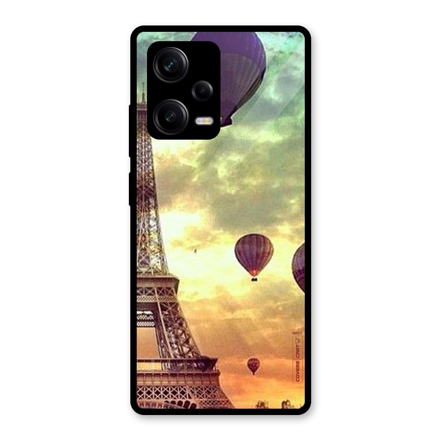 Artsy Hot Balloon And Tower Glass Back Case for Redmi Note 12 Pro