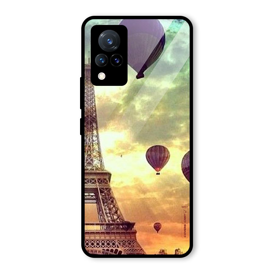 Artsy Hot Balloon And Tower Glass Back Case for Vivo V21 5G