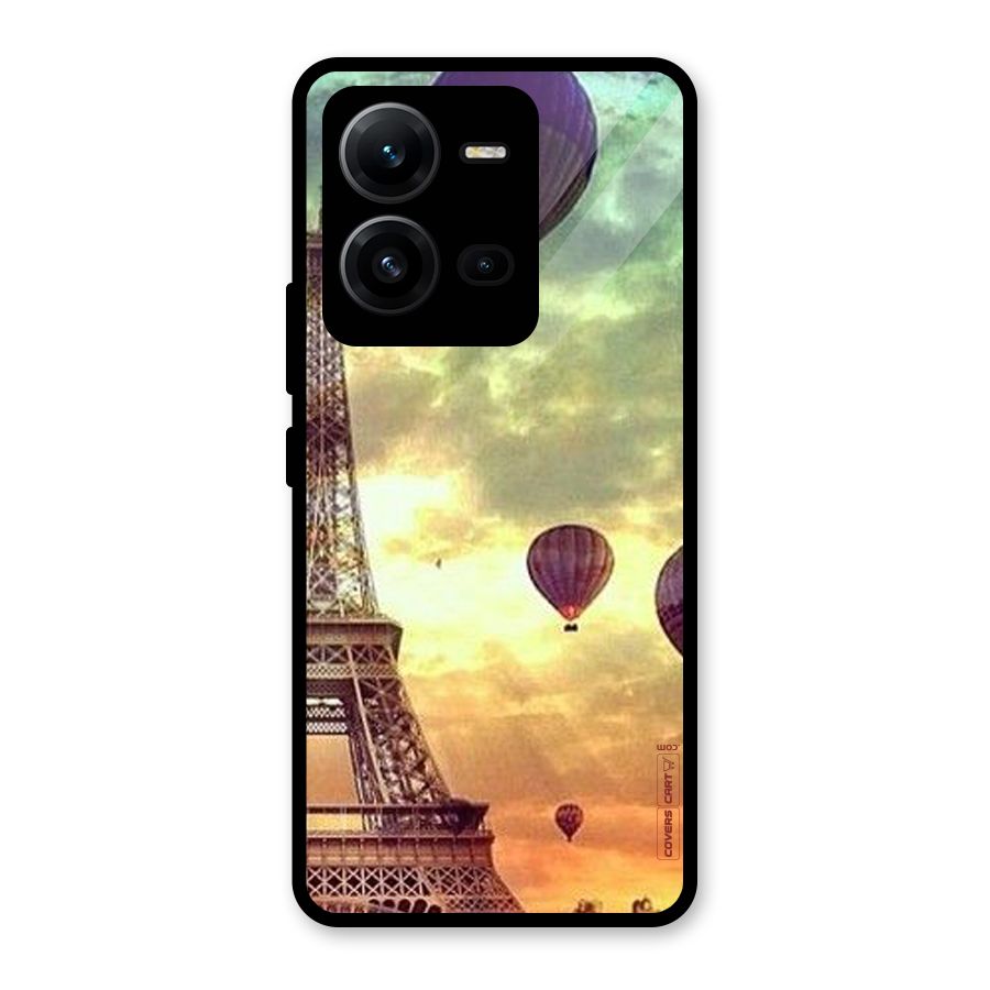 Artsy Hot Balloon And Tower Glass Back Case for Vivo V25