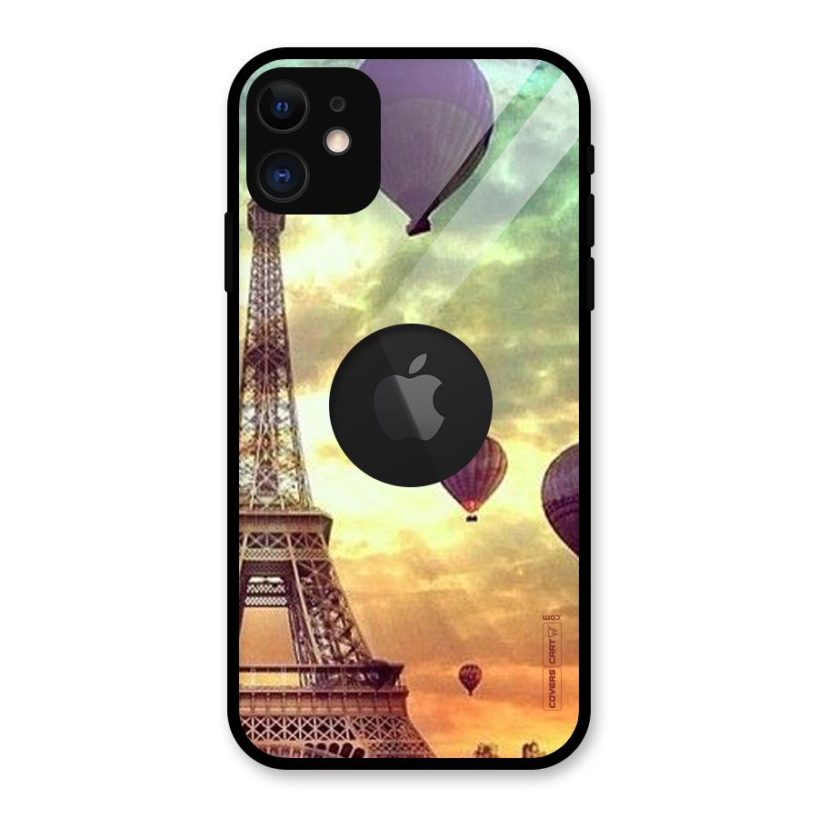 Artsy Hot Balloon And Tower Glass Back Case for iPhone 11 Logo Cut