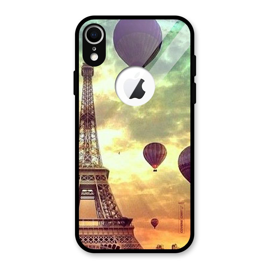 Artsy Hot Balloon And Tower Glass Back Case for iPhone XR Logo Cut
