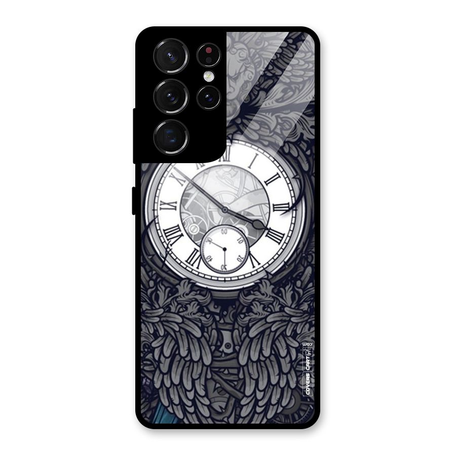 Artsy Wall Clock Glass Back Case for Galaxy S21 Ultra 5G