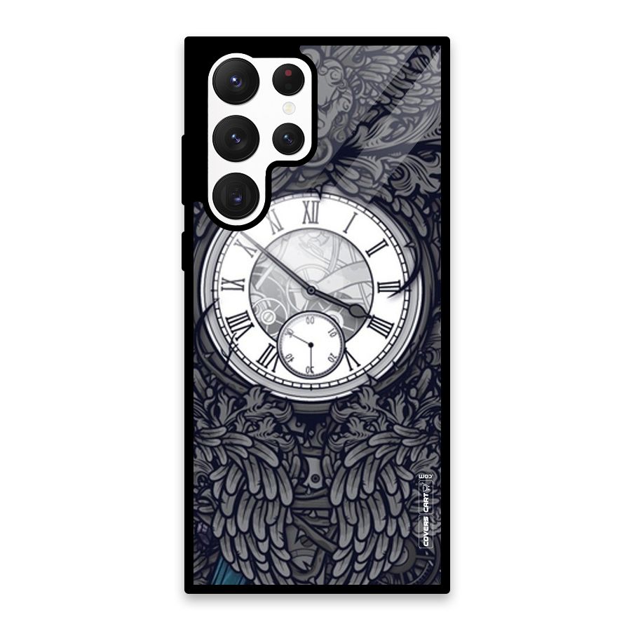Artsy Wall Clock Glass Back Case for Galaxy S22 Ultra 5G