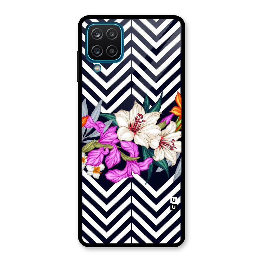 Artsy ZigZag Floral Glass Back Case for Galaxy A12