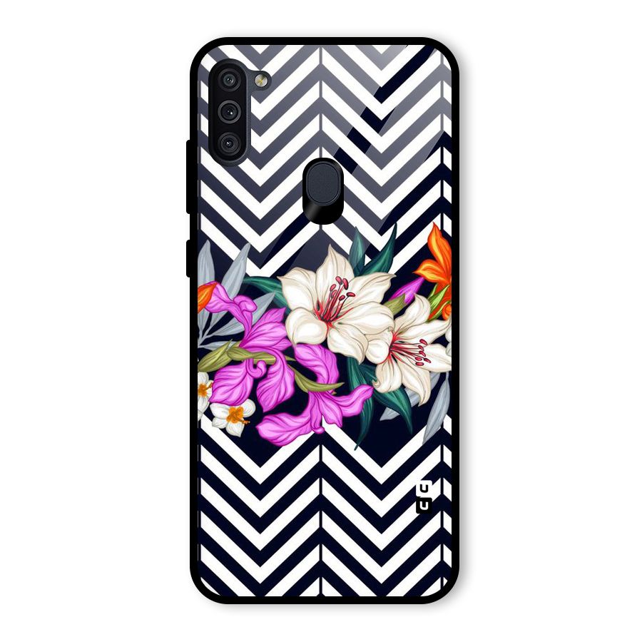 Artsy ZigZag Floral Glass Back Case for Galaxy M11