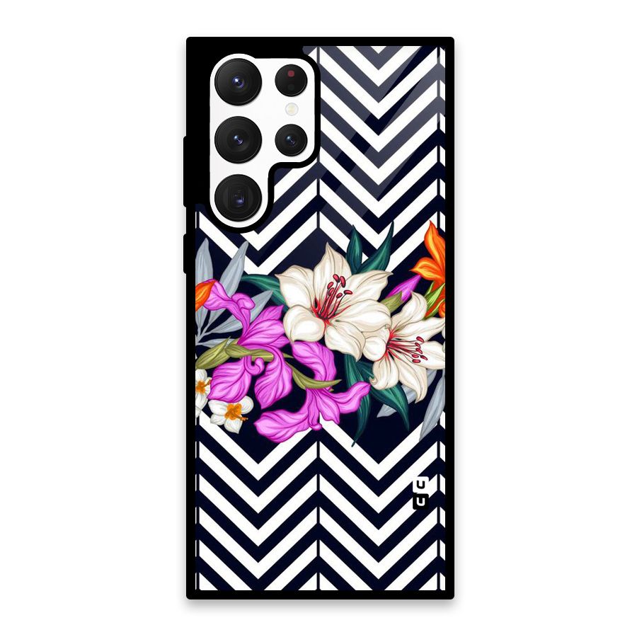 Artsy ZigZag Floral Glass Back Case for Galaxy S22 Ultra 5G