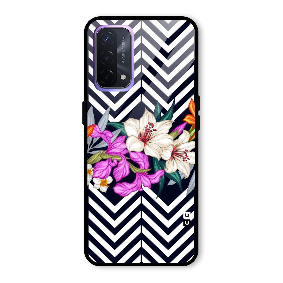 Artsy ZigZag Floral Glass Back Case for Oppo A74 5G