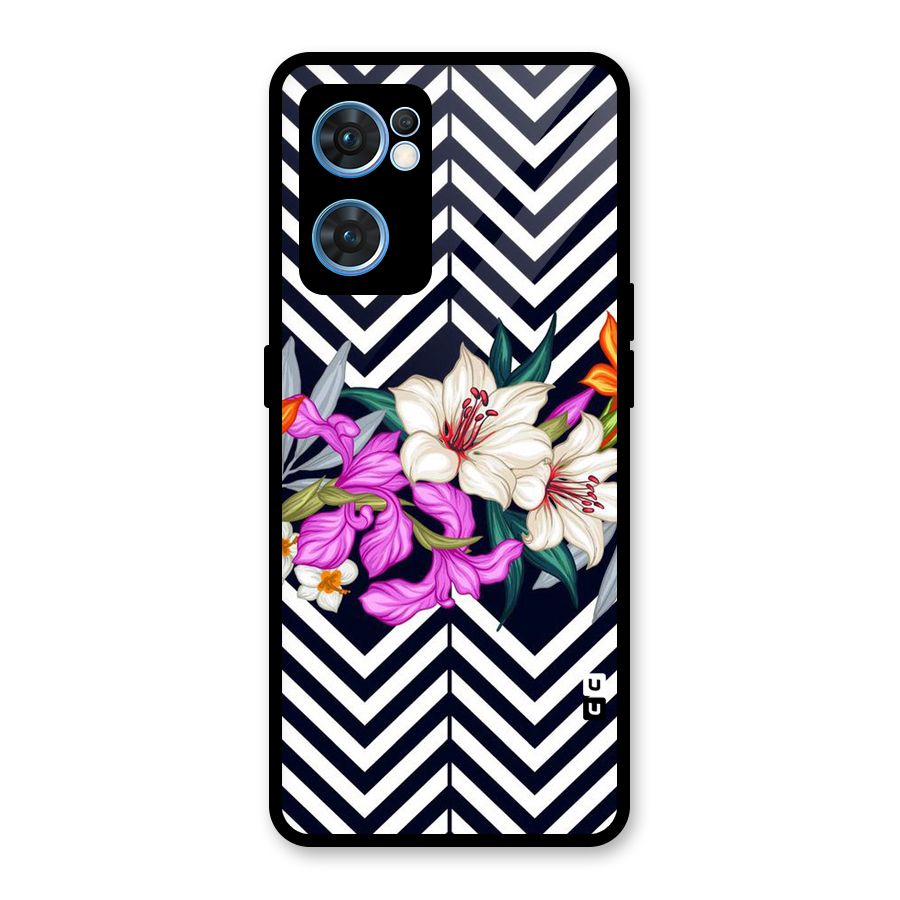 Artsy ZigZag Floral Glass Back Case for Oppo Reno7 5G