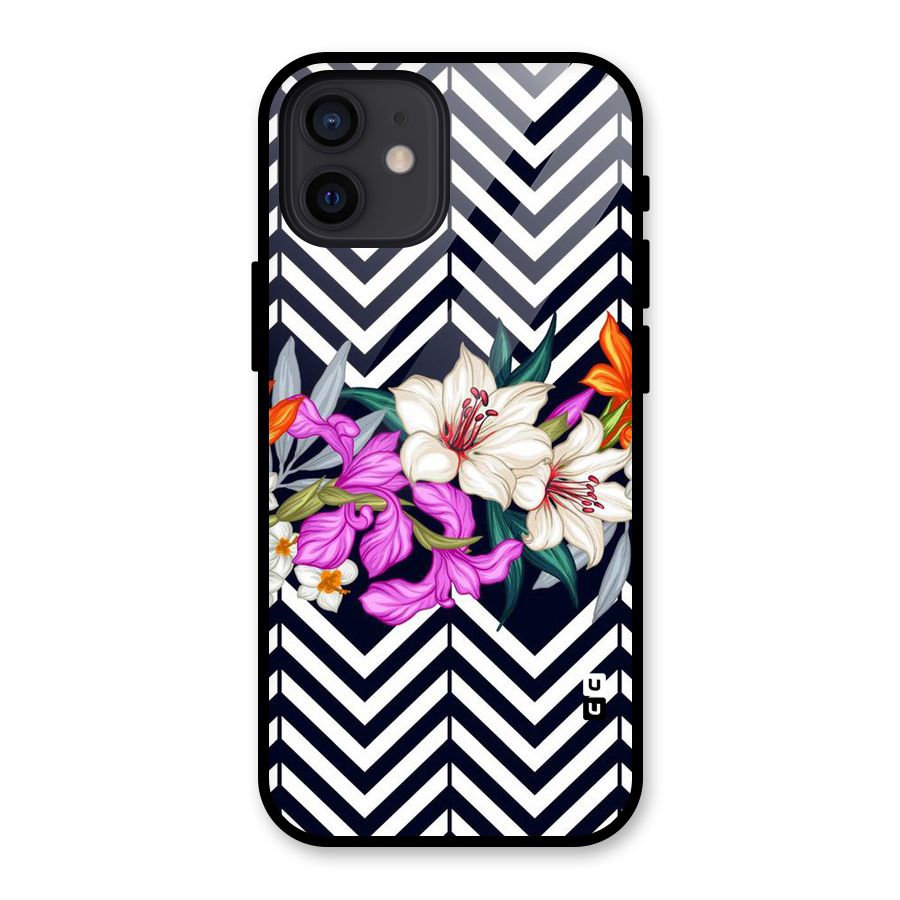 Artsy ZigZag Floral Glass Back Case for iPhone 12