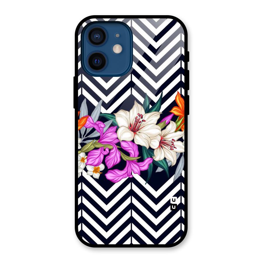 Artsy ZigZag Floral Glass Back Case for iPhone 12 Mini