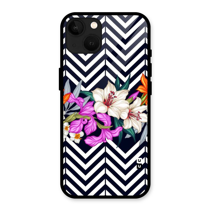 Artsy ZigZag Floral Glass Back Case for iPhone 13