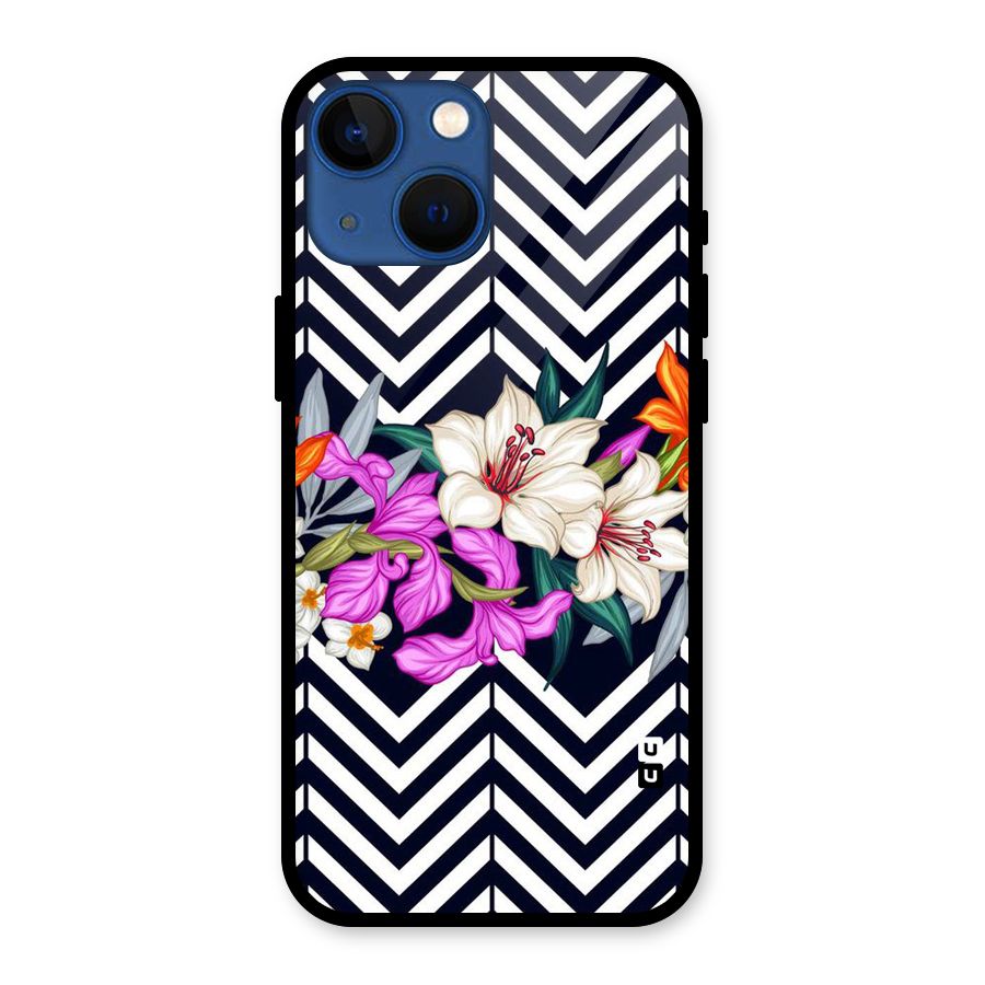 Artsy ZigZag Floral Glass Back Case for iPhone 13 Mini