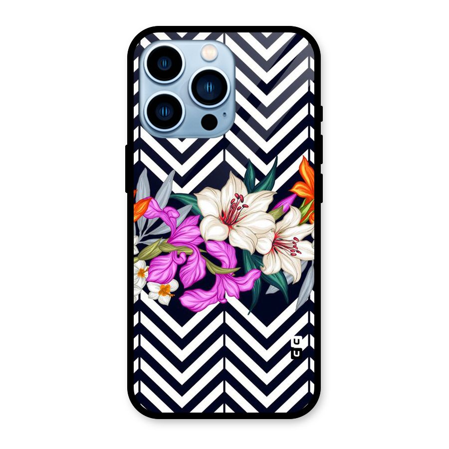 Artsy ZigZag Floral Glass Back Case for iPhone 13 Pro