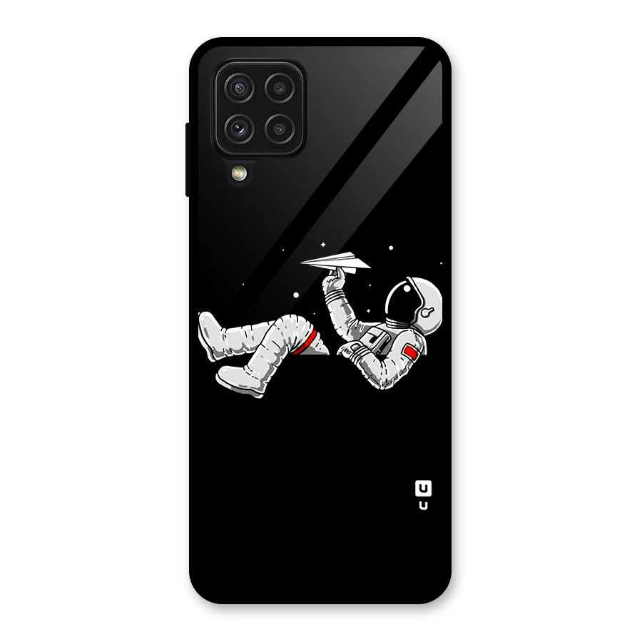 Astronaut Aeroplane Glass Back Case for Galaxy A22 4G