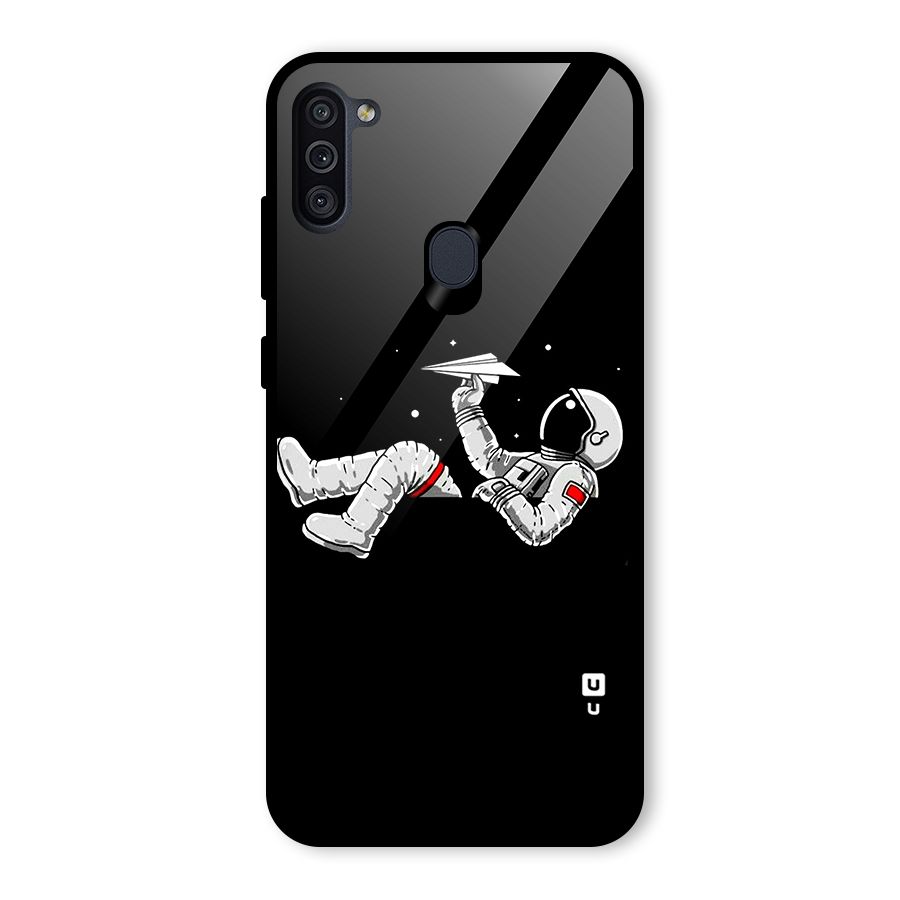 Astronaut Aeroplane Glass Back Case for Galaxy M11
