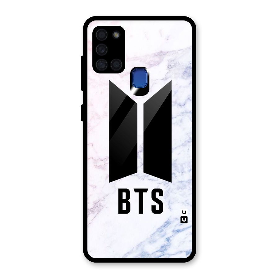 BTS Logo Marble Print Glass Back Case for Galaxy A21s