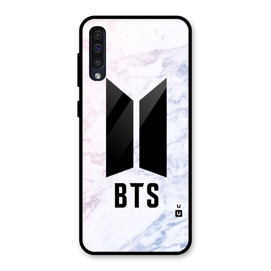 BTS Logo Marble Print Glass Back Case for Galaxy A30s