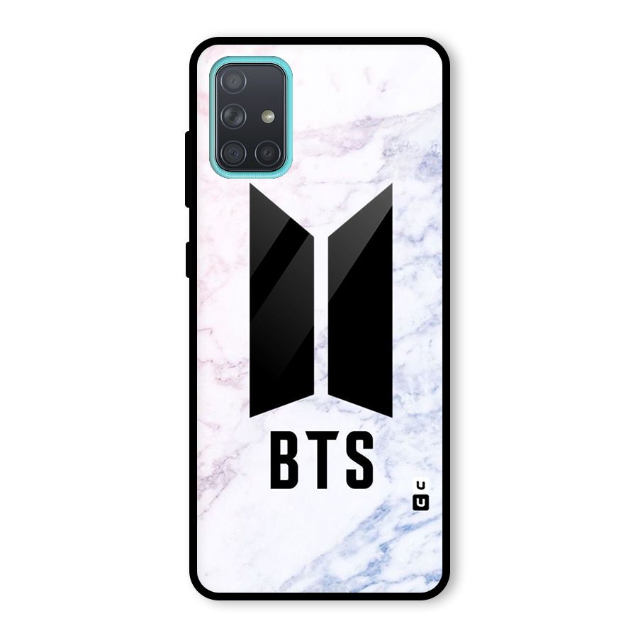 BTS Logo Marble Print Glass Back Case for Galaxy A71