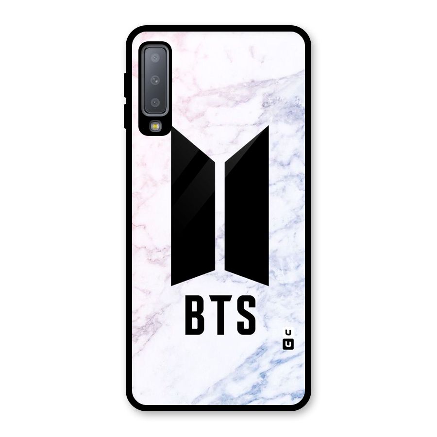 BTS Logo Marble Print Glass Back Case for Galaxy A7 (2018)
