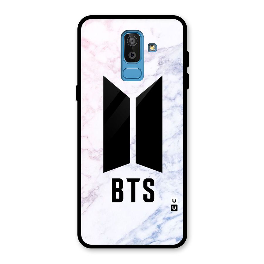 BTS Logo Marble Print Glass Back Case for Galaxy J8