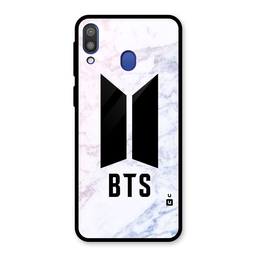 BTS Logo Marble Print Glass Back Case for Galaxy M20