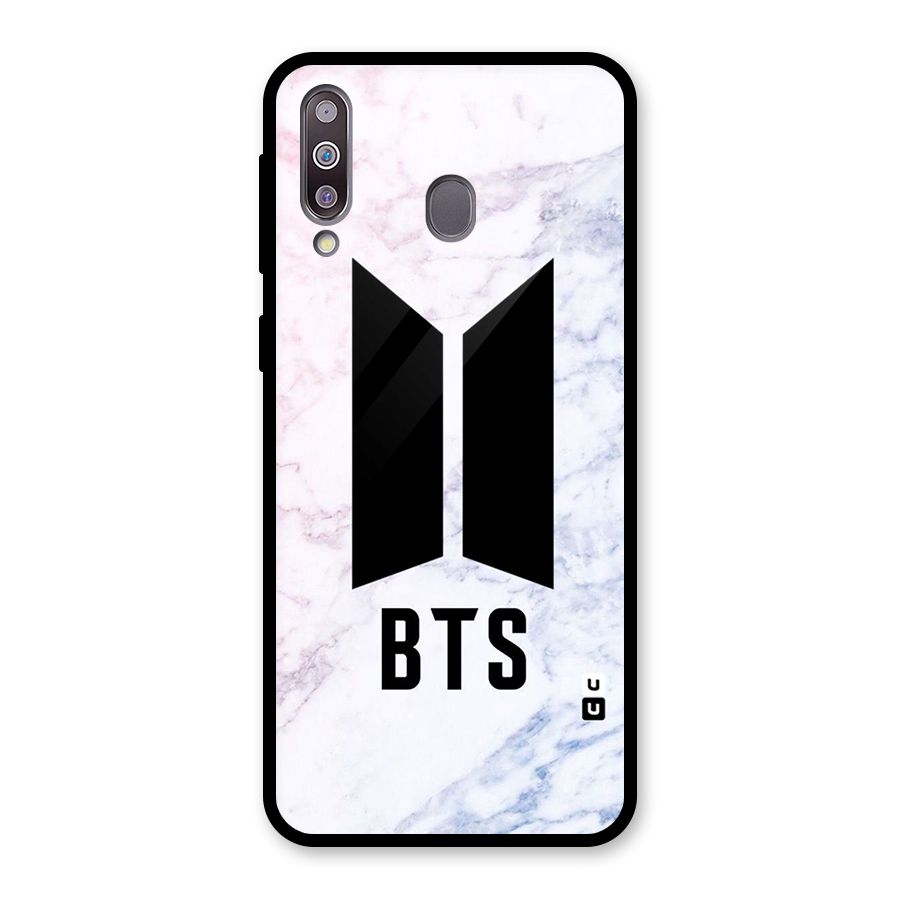 BTS Logo Marble Print Glass Back Case for Galaxy M30