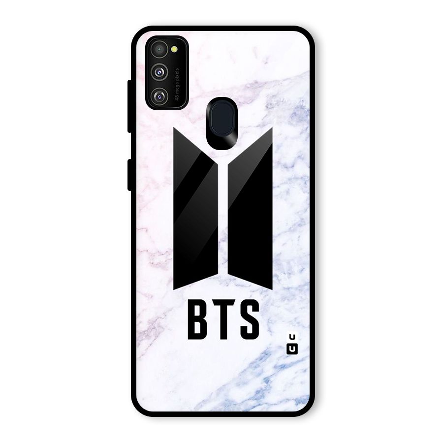 BTS Logo Marble Print Glass Back Case for Galaxy M30s