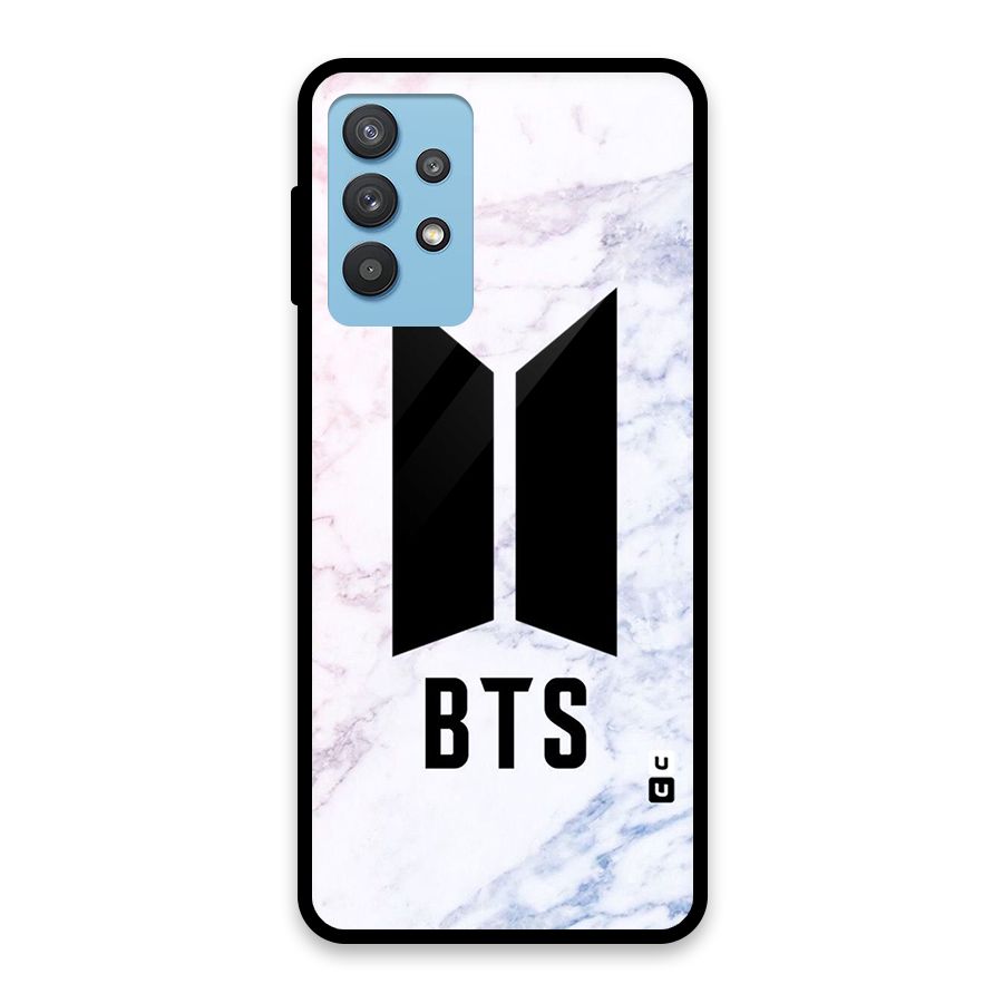BTS Logo Marble Print Glass Back Case for Galaxy M32 5G