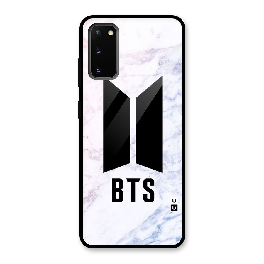 BTS Logo Marble Print Glass Back Case for Galaxy S20