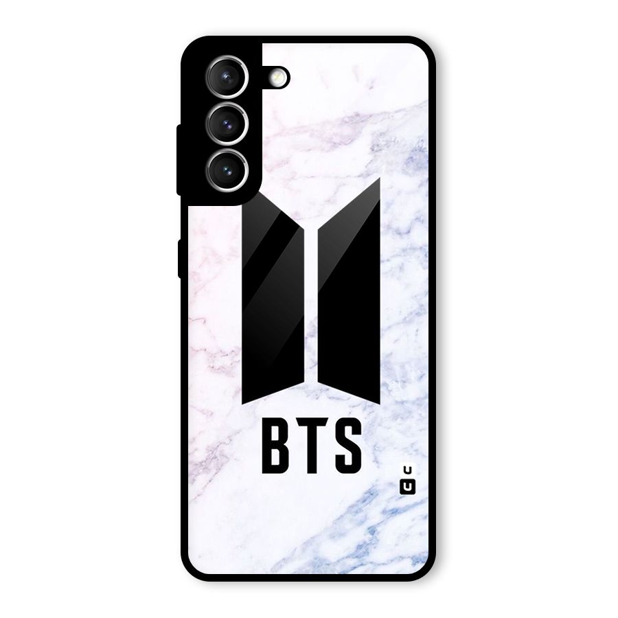 BTS Logo Marble Print Glass Back Case for Galaxy S21 5G