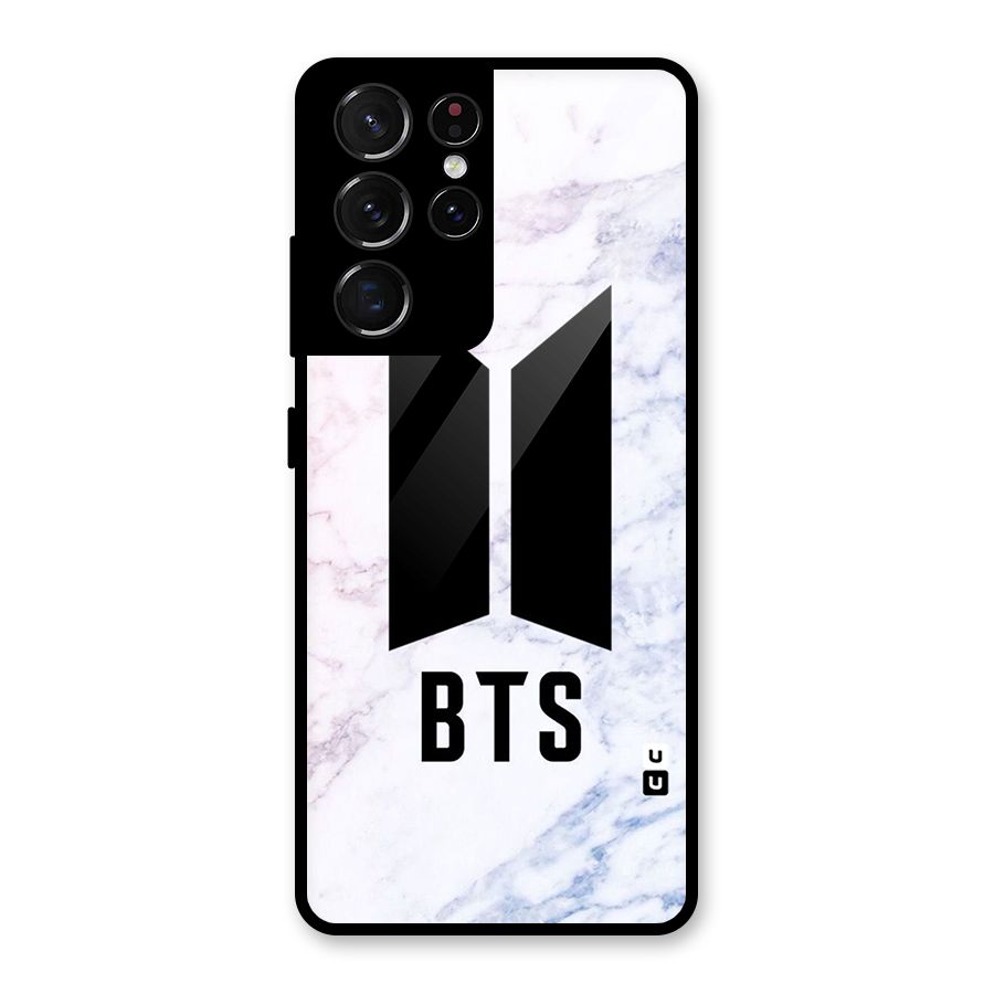 BTS Logo Marble Print Glass Back Case for Galaxy S21 Ultra 5G