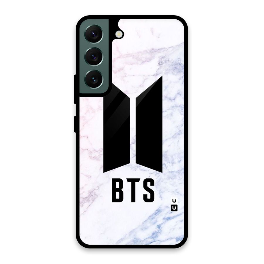 BTS Logo Marble Print Glass Back Case for Galaxy S22 5G